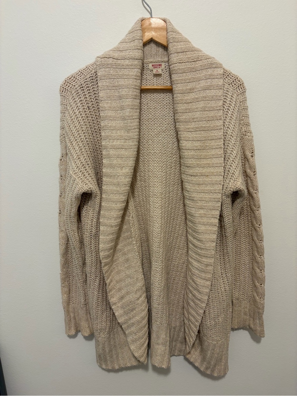 Mossimo Supply Co. Cream Shawl-Collar Cable Knit Open Cardigan